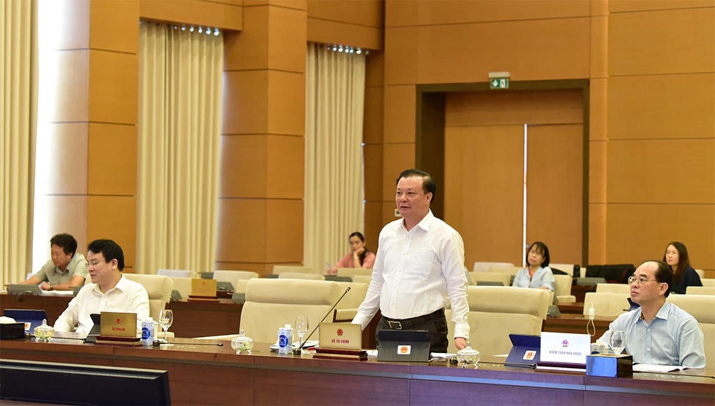 Bộ trưởng Bộ Tài chính Đinh Tiến Dũng phát biểu tại cuộc họp. Ảnh: Quang Khánh.