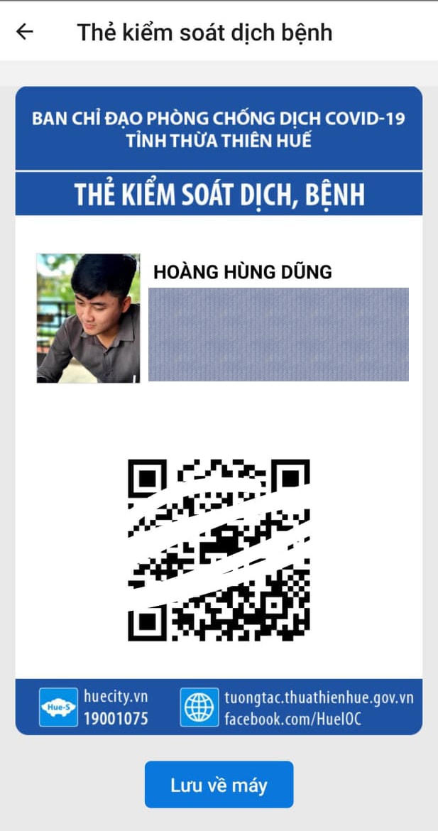"Thẻ kiểm soát dịch bệnh" sau khi được anh Dũng cài đặt thành công.