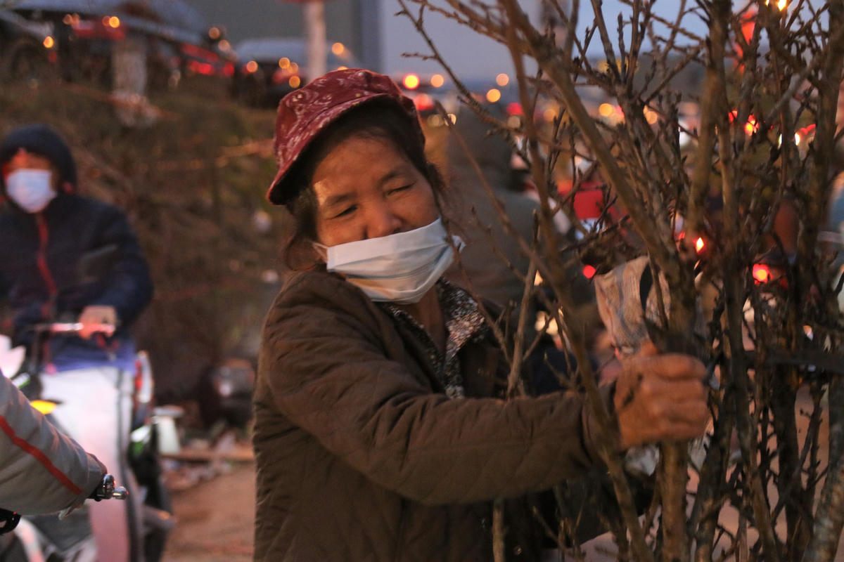 Chị Đinh Thị Mùi, một người dân tại Nhật Tân, chia sẻ: "Năm nay số lượng người đi mua đào giảm hẳn so với mọi năm, giá đào năm nay cũng không cao được. Chúng tôi buôn chỉ đủ vốn, nhiều cành chặt ra nhưng đành phải mang về".
