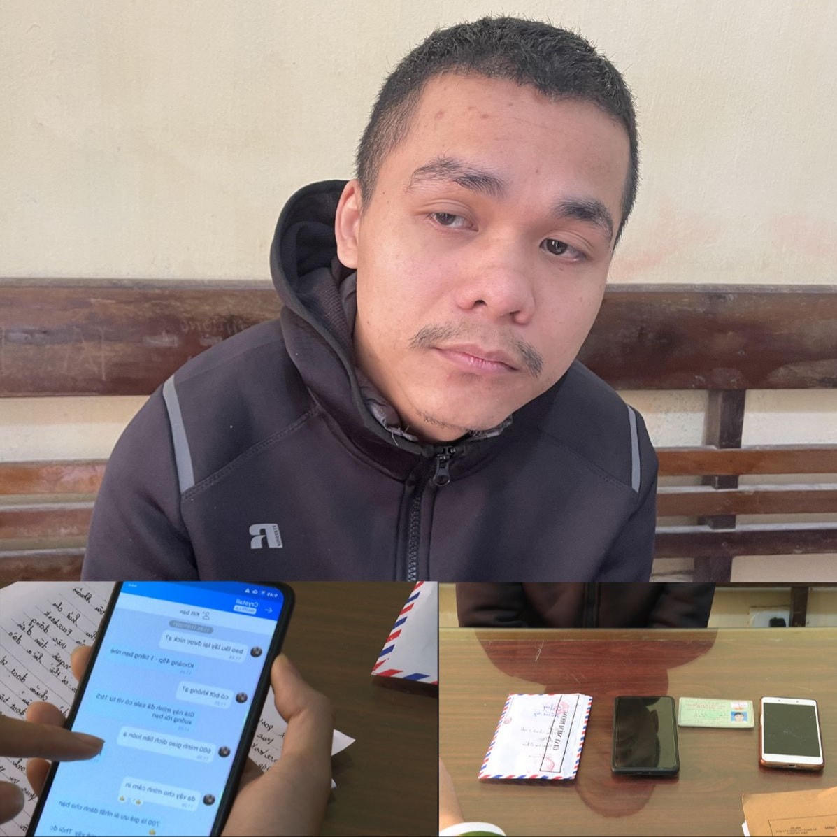 Khúc Thanh Bình và tang vật tại cơ quan Công an.