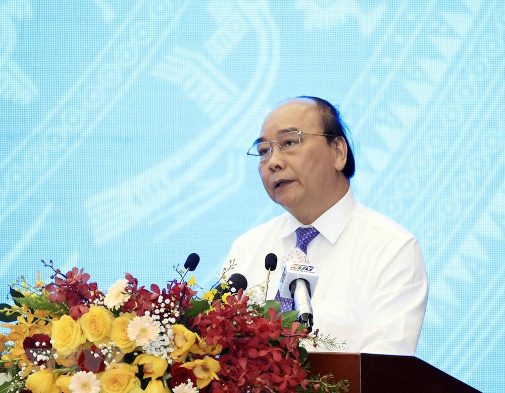 Ủy viên Bộ Chính trị, Chủ tịch nước, Trưởng ban chỉ đạo Nguyễn Xuân Phúc phát biểu tại hội thảo. (Ảnh: Thống Nhất/TTXVN).
