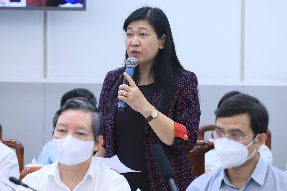Bà Nguyễn Lan Hương góp ý tại Hội nghị. Ảnh: Quang Vinh.