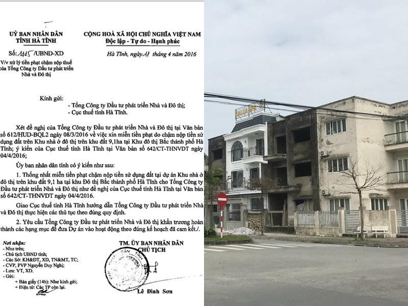 Văn bản đồng ý xóa nợ chậm nộp phạt tiền sử dụng đất của doanh nghiệp do ông Lê Đình Sơn ký và Khu đô thị Bắc thành phố Hà Tĩnh nhếch nhác sau hơn 10 năm đầu tư xây dựng.