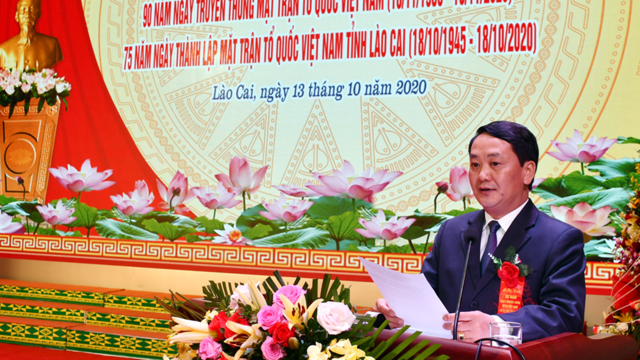 Phó Chủ tịch-Tổng Thư ký UBTƯ MTTQ Việt Nam Hầu A Lềnh phát biểu tại Lễ kỷ niệm.