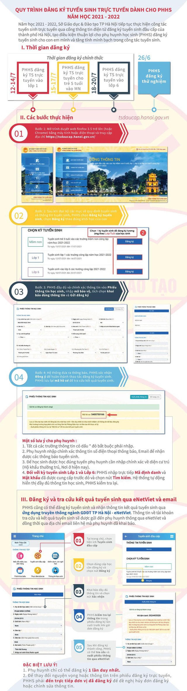 Quy trình đăng kí tuyển sinh đầu cấp trực tuyến của Sở GD&ĐT Hà Nội.