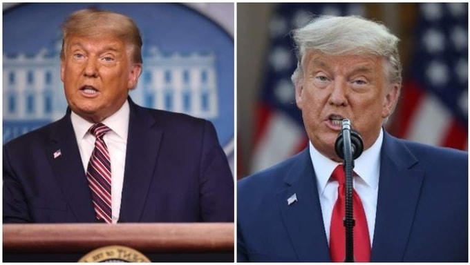 Trump trong cuộc họp báo hôm 5/11 (trái) và hôm 13/11. Ảnh: AFP.  