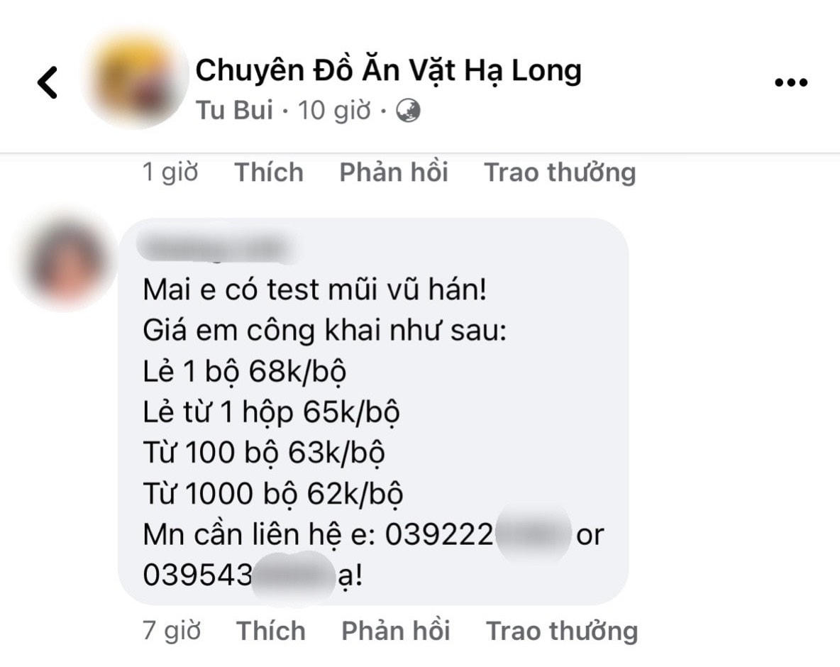 Kit test nhanh Covid-19 không rõ nguồn gốc xuất xứ được rao bán tràn lan trên mạng xã hội.