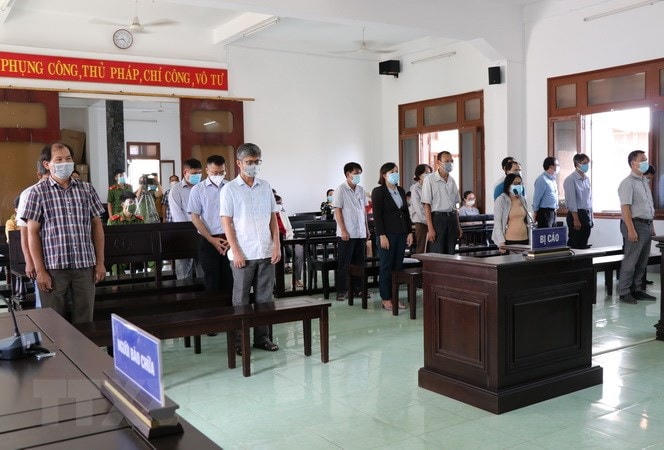 Các bị cáo tại phiên tòa. (Ảnh: Phạm Cường/TTXVN).