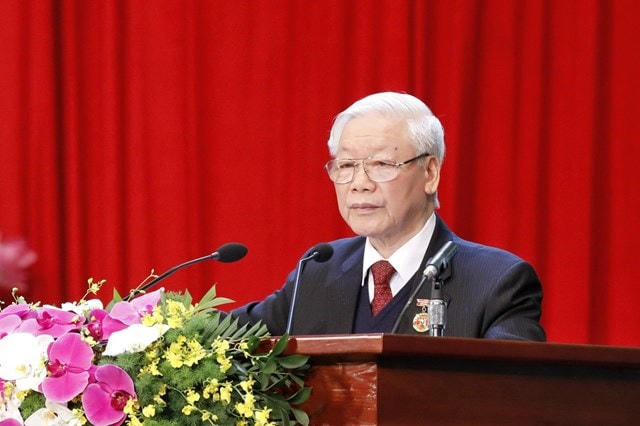 Tổng Bí thư, Chủ tịch nước Nguyễn Phú Trọng phát biểu tại Đại hội Thi đua yêu nước. Ảnh: Quang Vinh.