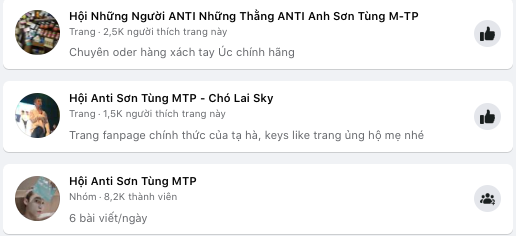 Hàng loạt nhóm "anti-fan" Sơn Tùng M-TP. (Nguồn: Sưu tầm)
