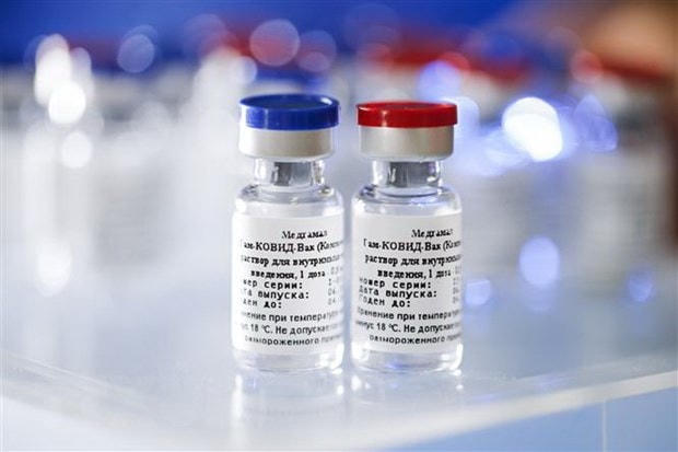Vaccine ngừa bệnh Covid-19 của Nga do Viện khoa học nghiên cứu về dịch tễ học và vi trùng học Gamaleya phát triển, tại Moskva. (Ảnh: AFP/TTXVN)