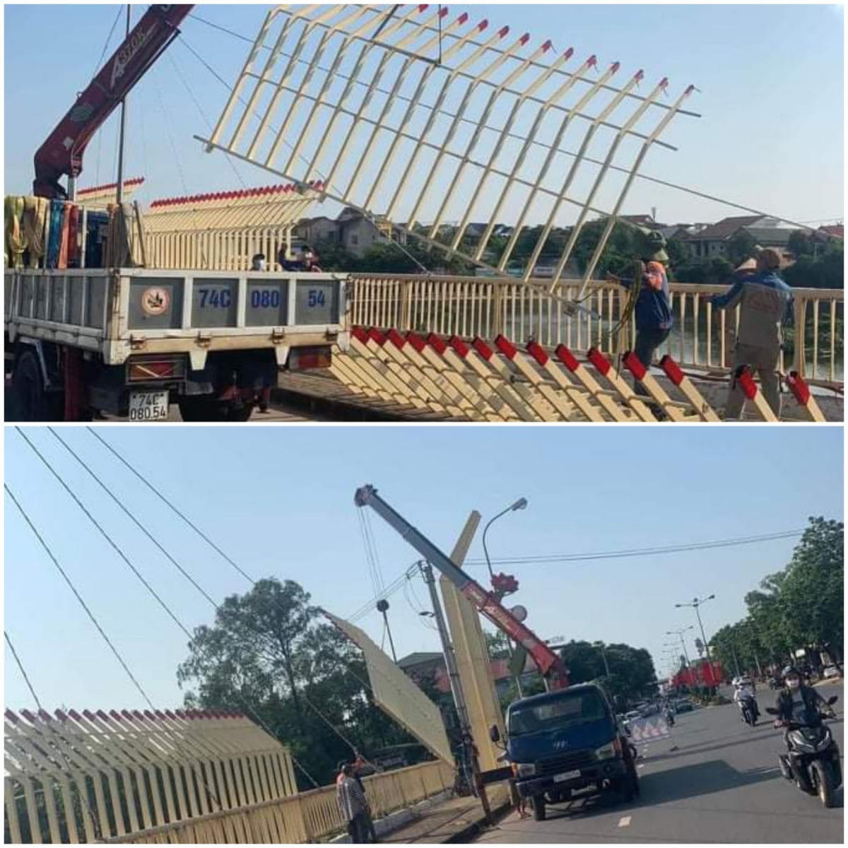 Nhân lực và phương tiện đã được điều động đến để tháo dỡ phần thi công trái phép, xấu xí trên cầu Đại An.