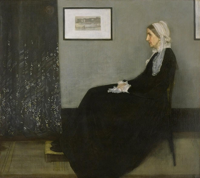 Danh họa người Mỹ James McNeill Whistler và bức "Sắp đặt với gam màu xám và đen số 1" (hay còn được gọi là bức "Mẹ của Whistler"), thực hiện hồi năm 1871.  