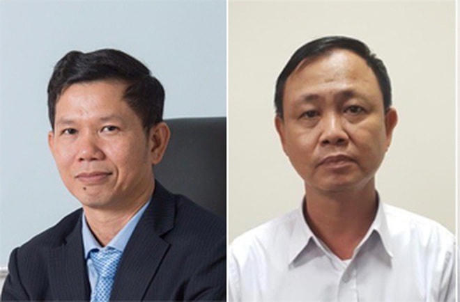 Bị can Hồ Đắc Hiếu (trái) và Hà Văn Thuận.