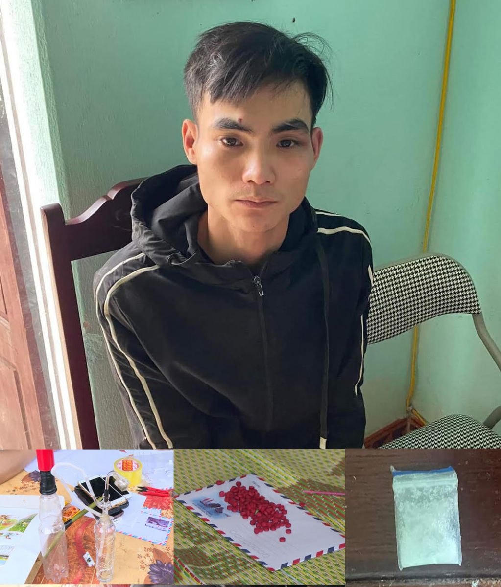 Nguyễn Văn Bình cùng tang vật của vụ án.