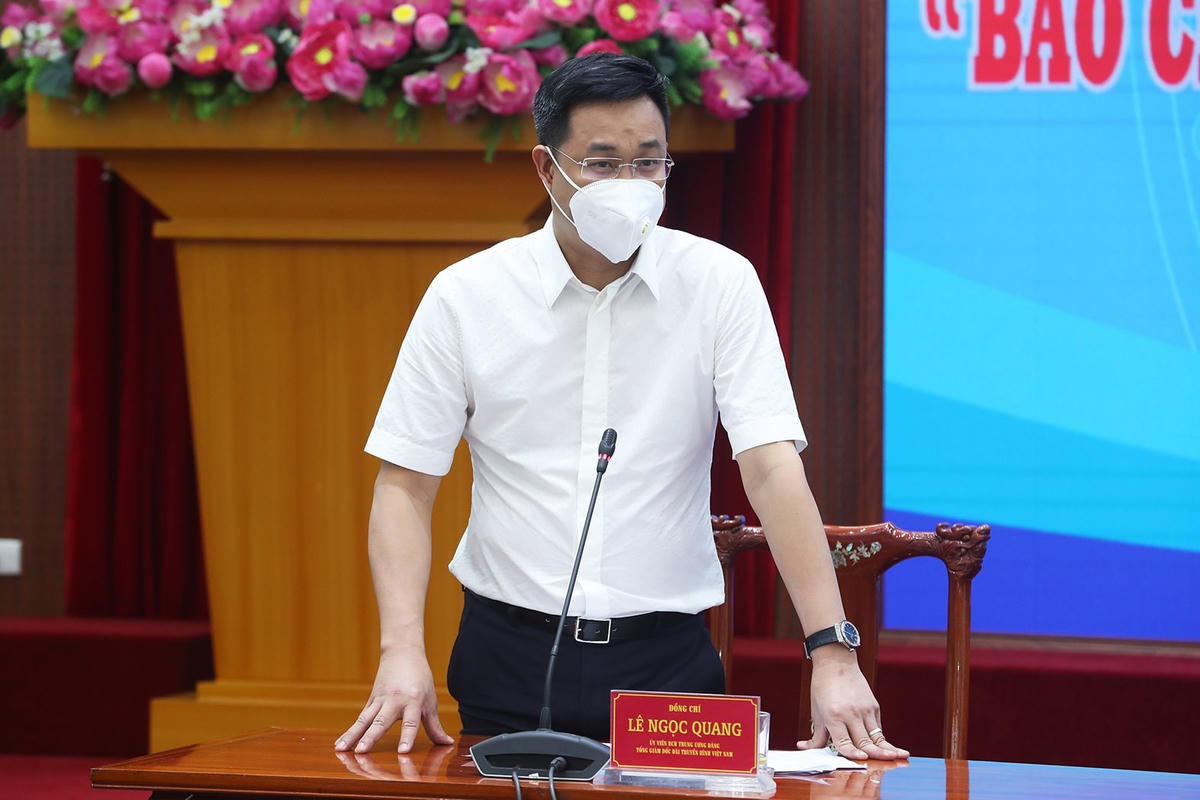 Ông Lê Ngọc Quang, Tổng Giám đốc Đài Truyền hình Việt Nam phát biểu tại cuộc họp.