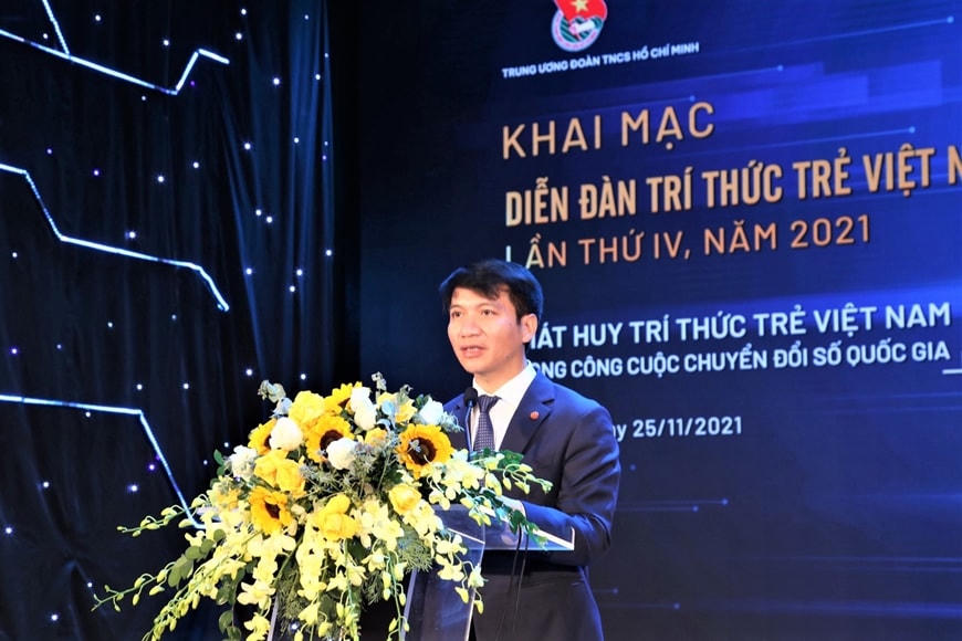 Bí thư Trung ương Đoàn, Chủ tịch Hội Liên hiệp Thanh niên Việt Nam Nguyễn Ngọc Lương phát biểu tại diễn đàn.