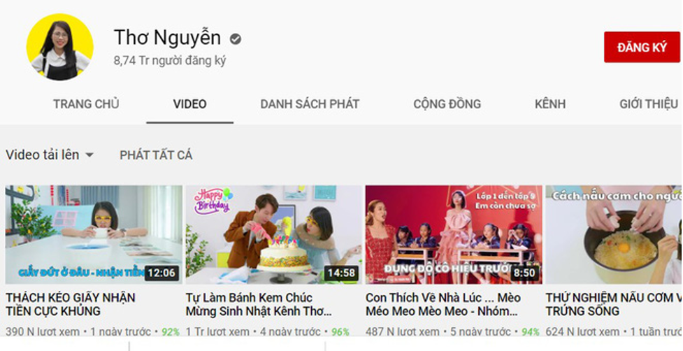 Kênh Youtube của Thơ Nguyễn có hơn 8 triệu lượt theo dõi. Ảnh cắt từ Youtube. 