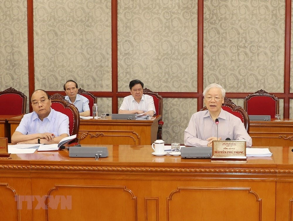 Tổng Bí thư Nguyễn Phú Trọng phát biểu kết luận cuộc họp. (Ảnh: Trí Dũng/TTXVN).