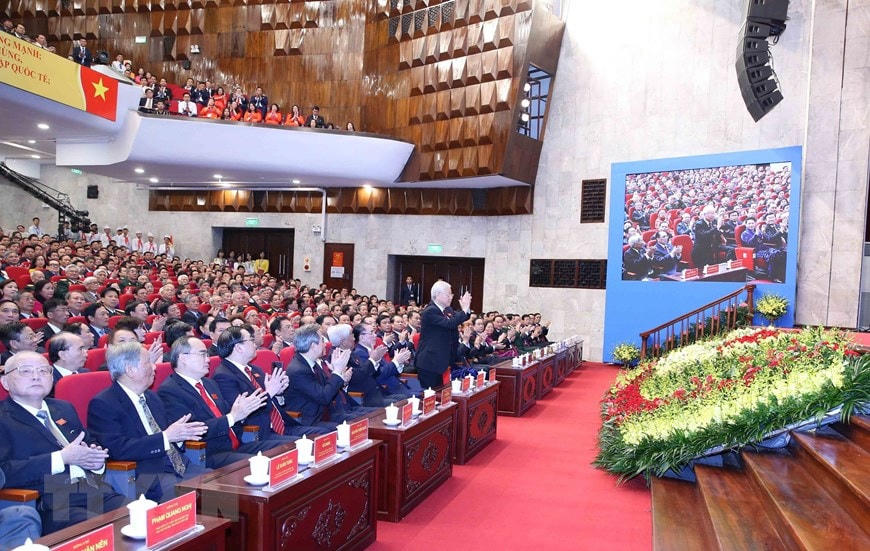 Các đồng chí lãnh đạo Đảng, Nhà nước dự khai mạc Đại hội. (Nguồn: TTXVN).