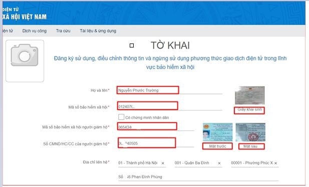 Hình 2.3. Màn hình khai báo các thông tin đăng ký.
