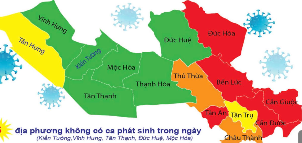 Bản đồ "màu Covid-19" ở Long An (nguồn BLA)