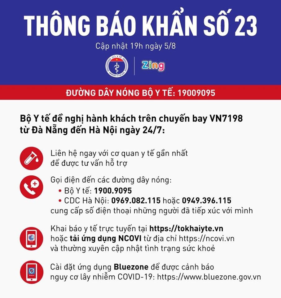 Thông báo khẩn số 23 của Bộ Y tế.