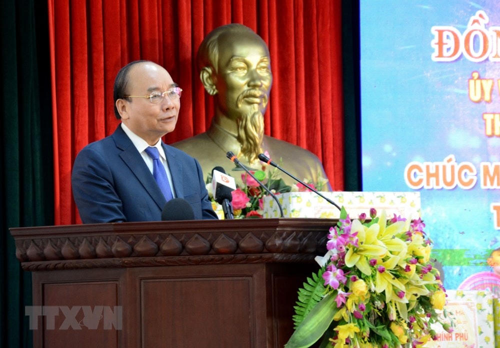 Thủ tướng Nguyễn Xuân Phúc phát biểu tại Bộ Chỉ huy Bộ đội Biên phòng thành phố Đà Nẵng. (Ảnh: Quốc Dũng/TTXVN).
