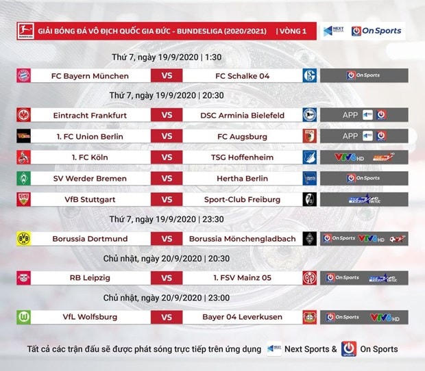 Lịch trực tiếp vòng mở màn Bundesliga: Bayern đối đầu Schalke 04