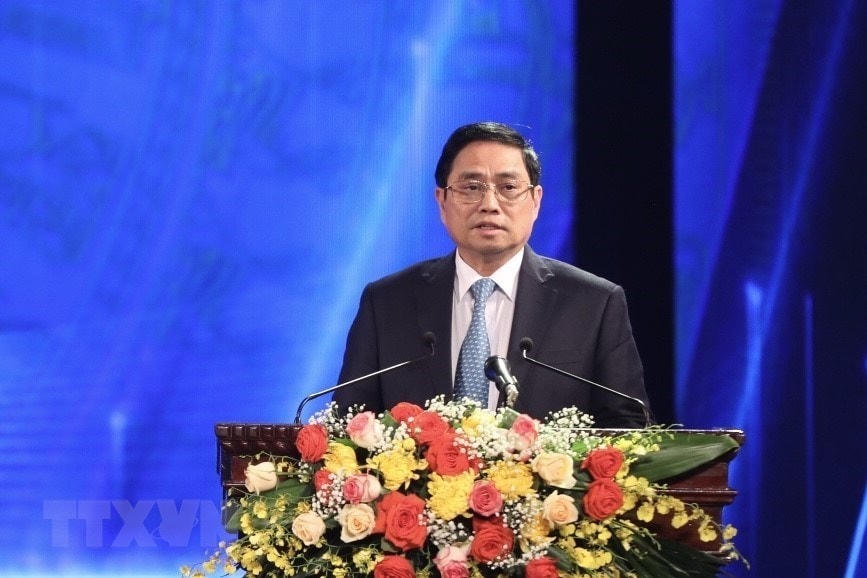 Thủ tướng Chính phủ Phạm Minh Chính phát biểu tại lễ trao giải. (Ảnh: Minh Quyết/TTXVN).