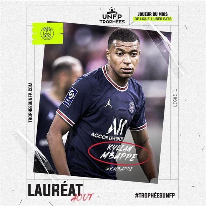 Mbappe đi vào lịch sử Ligue 1 khi là cầu thủ có số lần nhận nhiều danh hiệu “Cầu thủ hay nhất tháng” nhiều nhất.