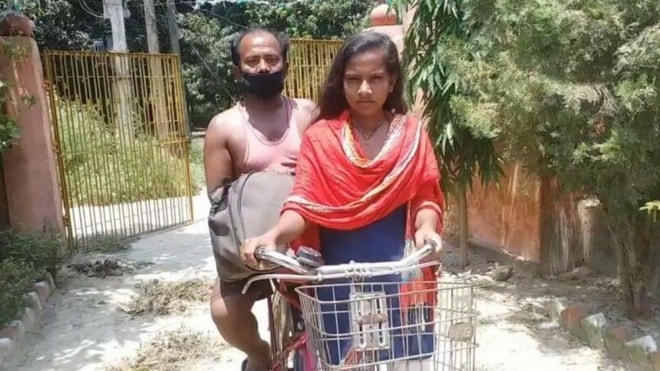 Jyoti Kumari và cha mình đã vượt hơn 1.200 km trong 7 ngày bằng xe đạp để trở về quê nhà ở miền Đông Ấn Độ.