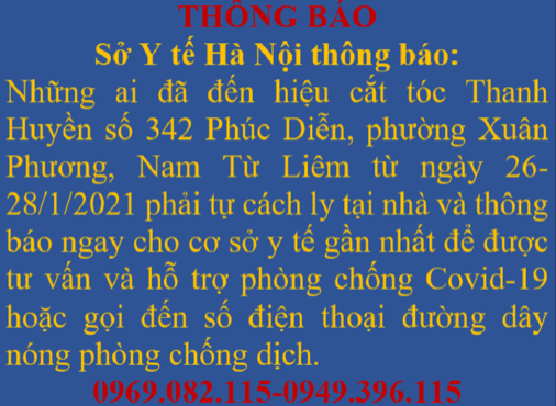 Thông báo của Sở y tế Hà Nội. (Nguồn: Sở Y tế Hà Nội).