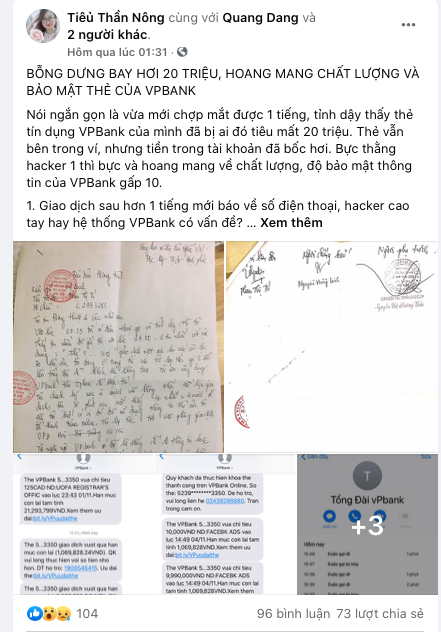 Khách hàng 'tố' thẻ tín dụng của ngân hàng VPBank bảo mật kém