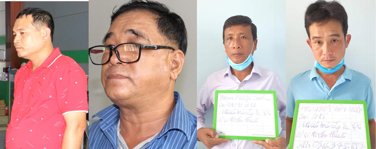 Từ trái qua, đối tượng Nguyễn Thanh Sang, Nguyễn Văn Bình, Phạm Ngọc Châu và Nguyễn Văn Hiệp.