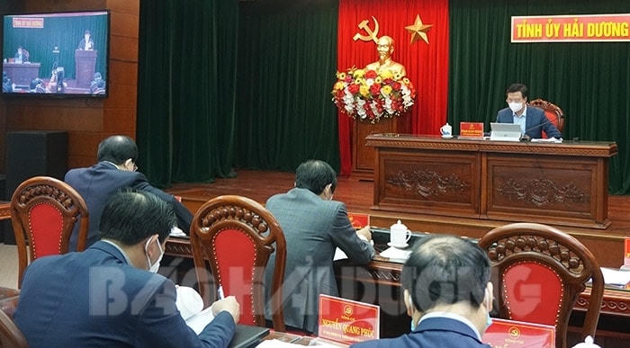 Ông Phạm Xuân Thăng, Ủy viên Trung ương Đảng, Bí thư Tỉnh ủy chủ trì hội nghị lần thứ 13 của Ban Thường vụ Tỉnh ủy. Nguồn: Báo Hải Dương.