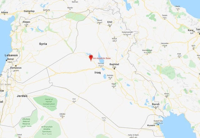 Căn cứ Ain Al Asad là nơi có binh sĩ Mỹ và Iraq đồn trú. Google Maps.  