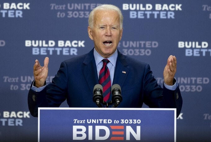 Ứng viên tổng thống đảng Dân chủ Joe Biden phát biểu tại thành phố Wilmington, bang Delaware, Mỹ, hôm 4/9. Ảnh: AFP.  