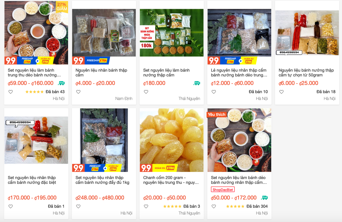 Những set nguyên liệu làm bánh trung thu "thô" được bán "nhộn nhịp" trên các sàn TMĐT. 