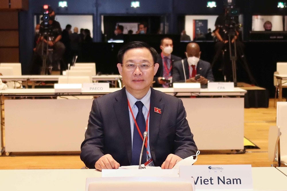 Chủ tịch Quốc hội Vương Đình Huệ dự Lễ khai mạc Hội nghị các Chủ tịch Quốc hội thế giới lần thứ 5. (Ảnh: Doãn Tấn/TTXVN).