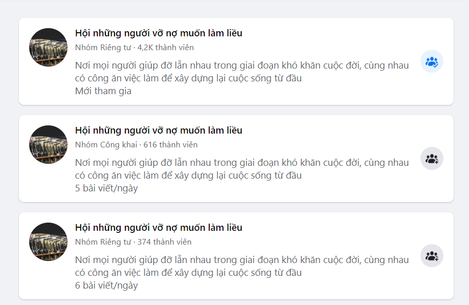 Chỉ cần tìm kiếm trên mạng xã hội, rất nhiều hội nhóm quy tụ những thành phần xấu của xã hội sẽ xuất hiện. 