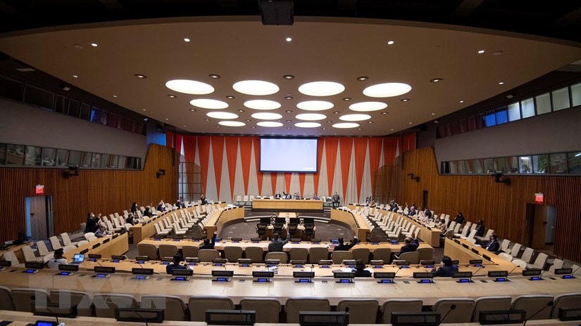 Toàn cảnh cuộc họp Hội đồng bảo an Liên hợp quốc tại New York, Mỹ, ngày 14/7/2020. (Ảnh: AFP/TTXVN).