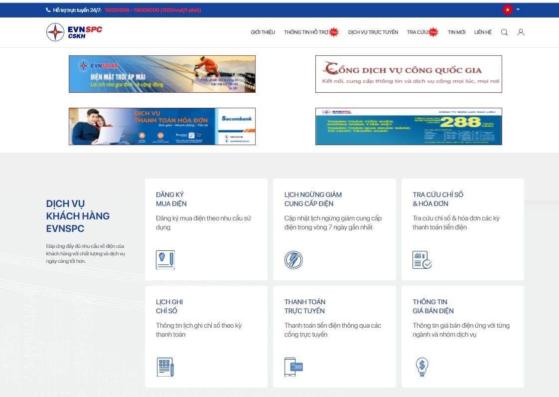 Khách hàng tại khu vực miền Nam có thể truy cập vào trang web https://cskh.evnspc.vn để sử dụng các dịch vụ điện trực tuyến.