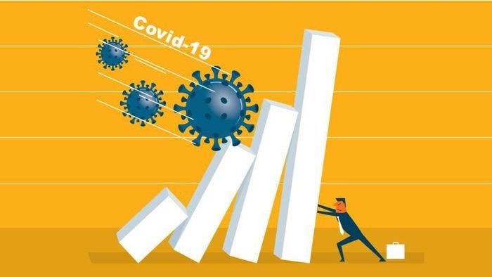Một minh họa cho thấy Covid-19 tác động nặng nề tới kinh tế toàn cầu.