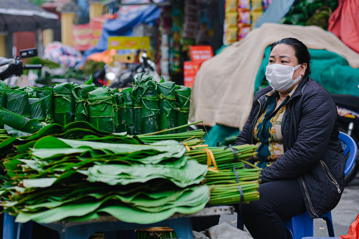 Một số tiểu thương cho biết, giá lá dong dao động từ 200.000 đến 250.000 đồng/ bó lá được chọn lọc kỹ lưỡng. Dù khá vắng khách nhưng giá lá dong năm nay có phần cao hơn mọi năm, do thời tiết thất thường nhiều và sương muối do đó lá không mọc nhiều nên thiếu nguồn cung.