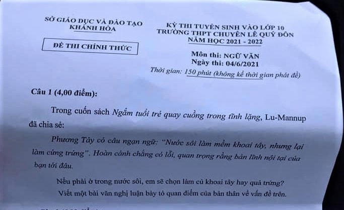 Đề văn gây tranh cãi trong cộng đồng mạng.
