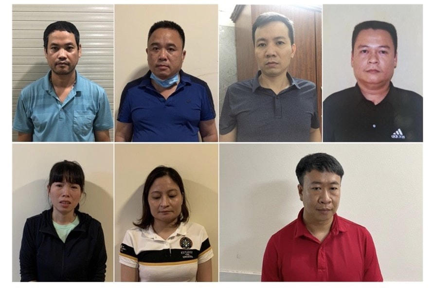 7 bị can liên quan đến đường dây sách giáo khoa giả. Nguồn: Bộ Công an.