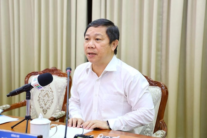 Phó Chủ tịch UBND TPHCM Dương Anh Đức chủ trì buổi họp báo về tình hình phòng, chống dịch Covid-19 trên địa bàn.