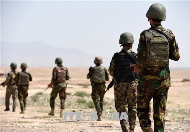 Binh sĩ Afghanistan trong chiến dịch truy quét phiến quân Taliban tại tỉnh Zabul ngày 23/4. Ảnh: THX/TTXVN.