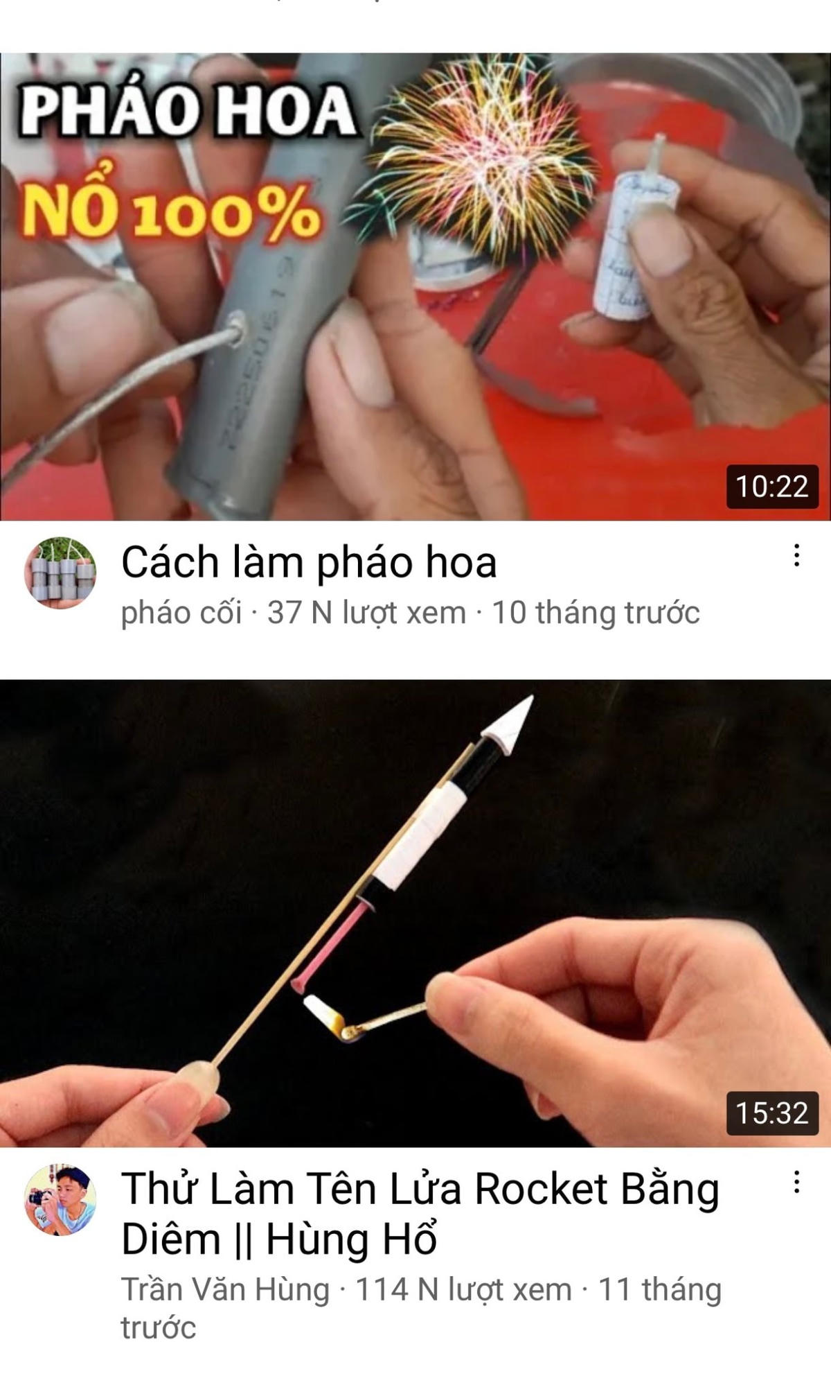 Các video dạy cách làm pháo tự chế tràn lan trên kênh Youtube.